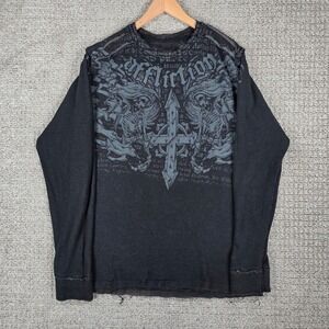Y2K Affliction Reversible Thermal Shirt Mens Black Wings Skull Cross